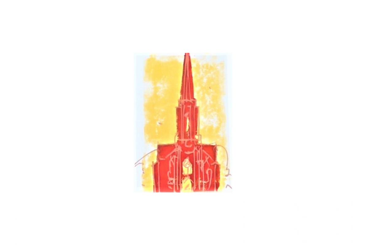 Kreuzkirche Klappkarte 4, Styrenedruck auf Papier, 11,5 x 17 cm, August 2011, Albrecht K. Scherer