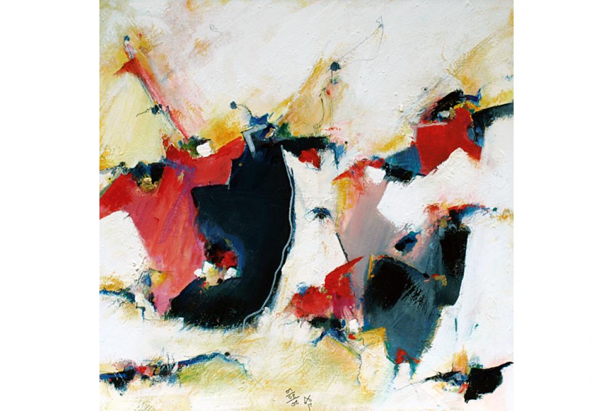 Fliegender Redenschwung, Acryl auf Leinwand, 60 x 60 cm, Februar 2008, Albrecht K Scherer 