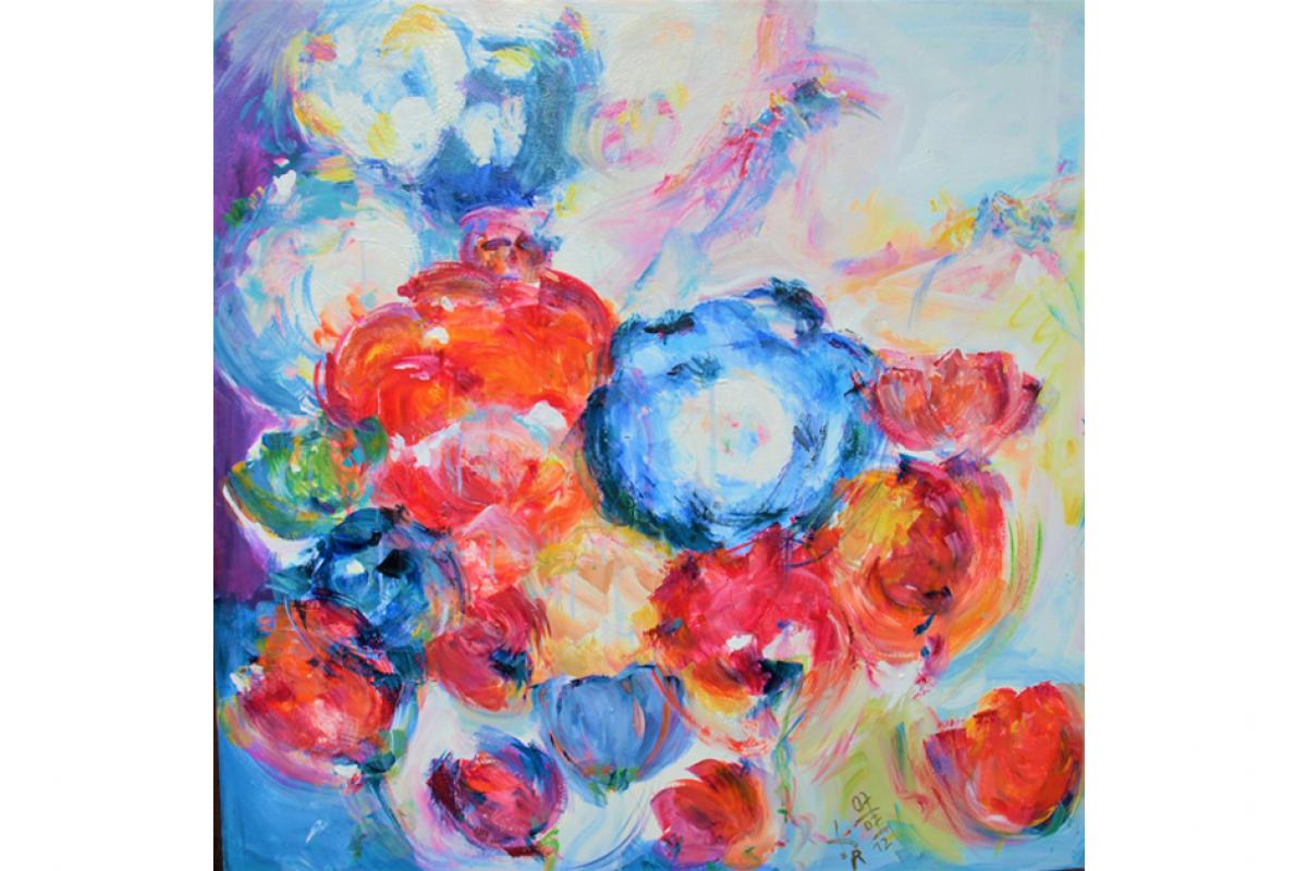 Blätterblumen für AN, Acryl auf Leinwand, 90 x 90 cm, Juli 2012, Privatbesitz, Albrecht K. Scherer 