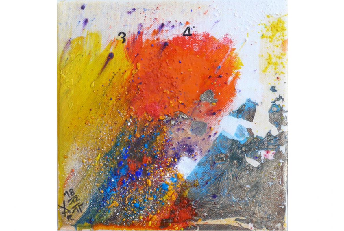 David und Goliath, Acryl auf Leinwand, 20 x 20 cm, Dezember 2015, Privatbesitz, Albrecht K. Scherer 