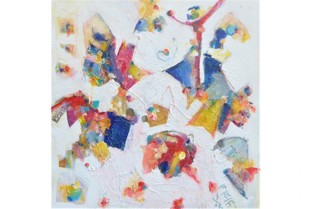 Hinterfragt, Acryl auf Holz, 80 x 80, Februar 2017 cm, Albrecht K. Scherer 