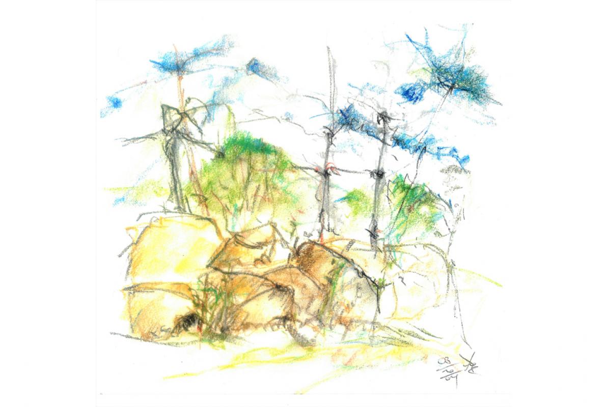 Landschaft bei Weibern Pastell auf Papier, 28 x 30 cm, Oktober 2004 - Albrecht K. Scherer