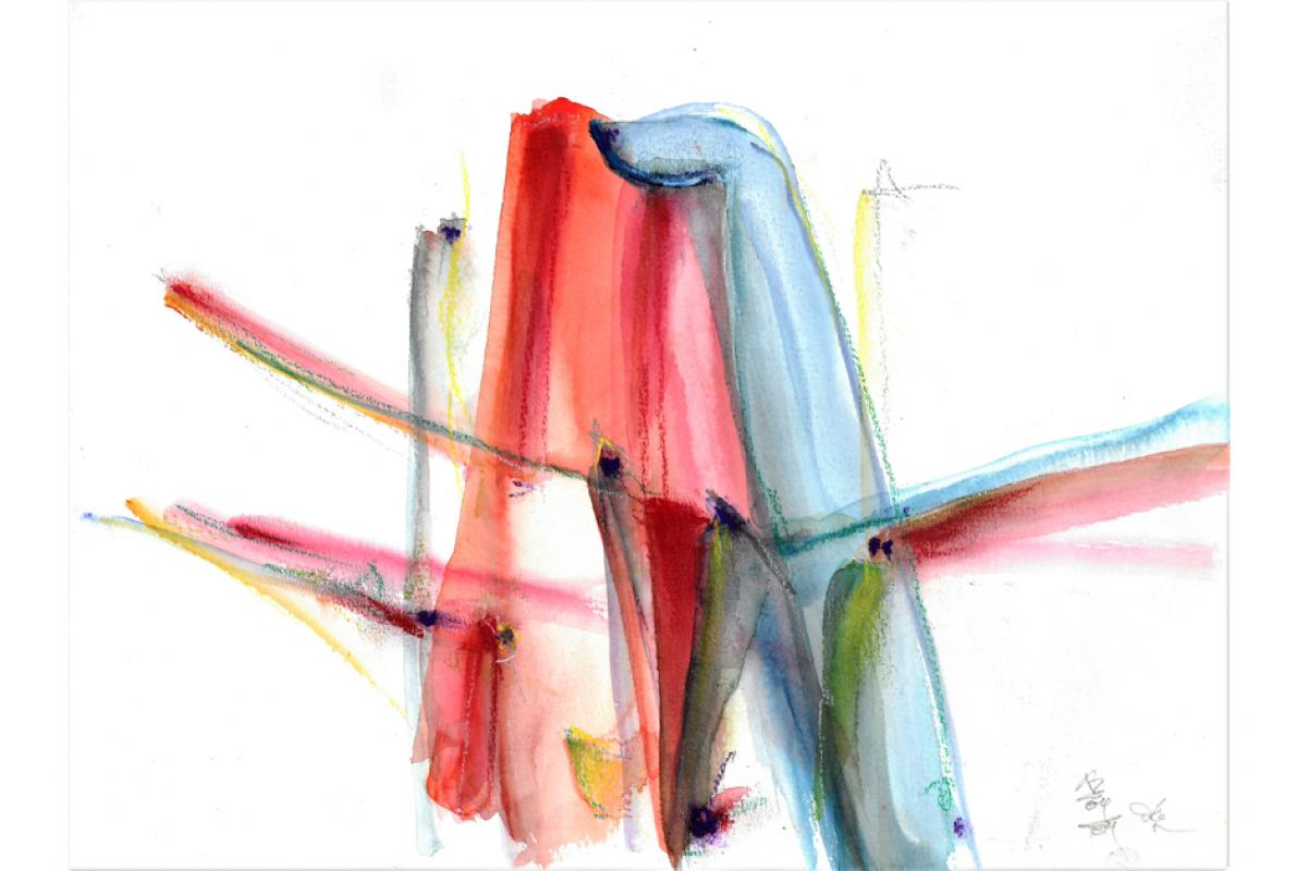 Kreuzgedanken, Aquarell auf Papier, 14 x 29 cm, April 2004 - Albrecht K. Scherer 