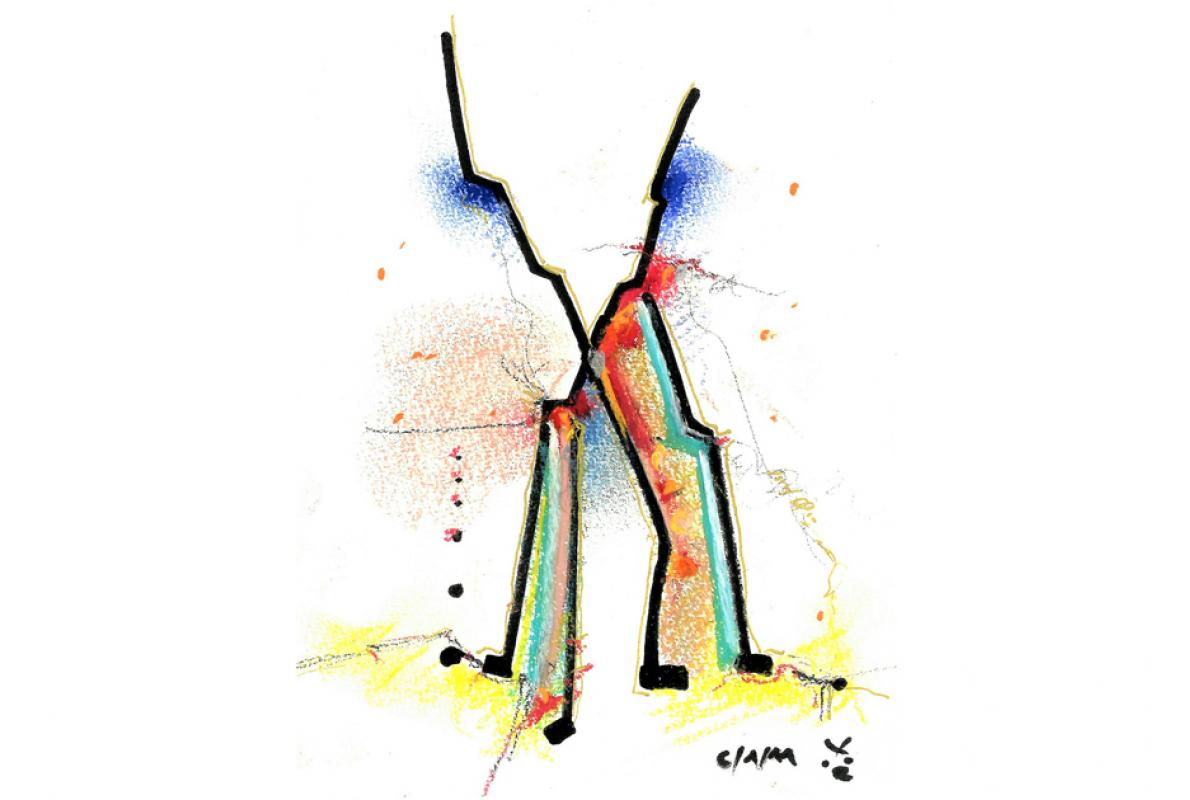 Gibt sich verstärkt, Filzstift - Pastell auf Papier,14 x 21 cm, Januar 2011, Albrecht K. Scherer  