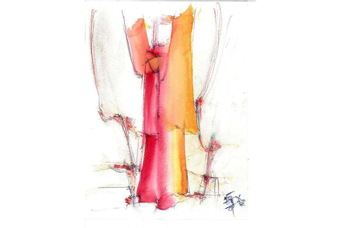 Anlauf zum Drachenflug, Aquarell auf Papier, 24 x 32 cm, August 2004 - Albrecht K. Scherer 