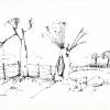 Weidelandschaft in Burgund, Federzeichnung auf Papier, 32 x 23 cm, Juli 2001 - Albrecht K. Scherer